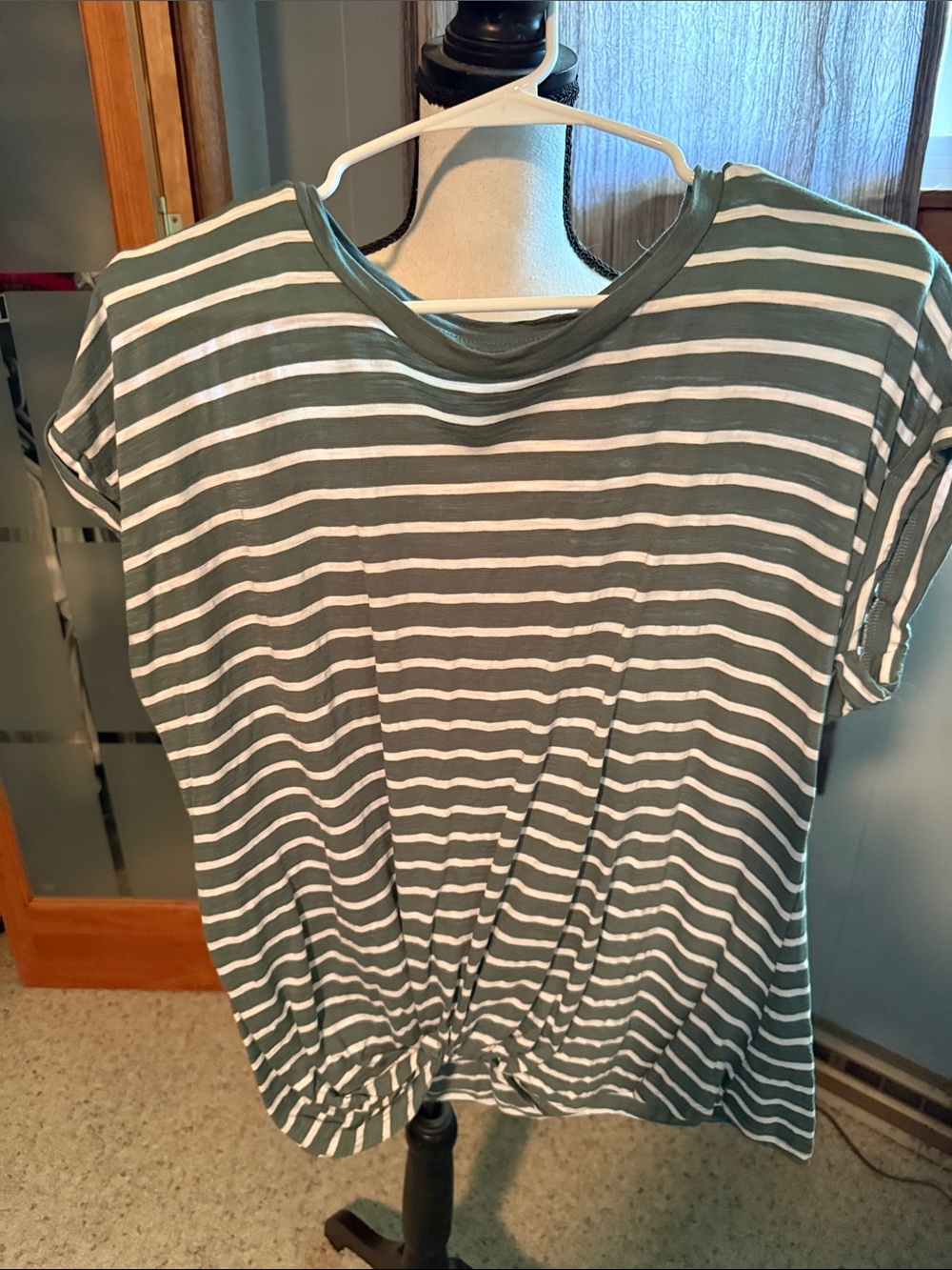 Maurices Green and White Striped Twist-Hem Tee